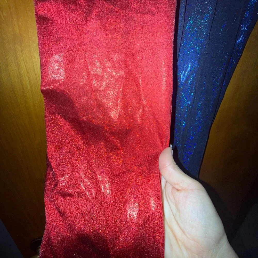 Harley Quinn Red and Blue Sparkle Women's Leggings - Picture 4 of 4